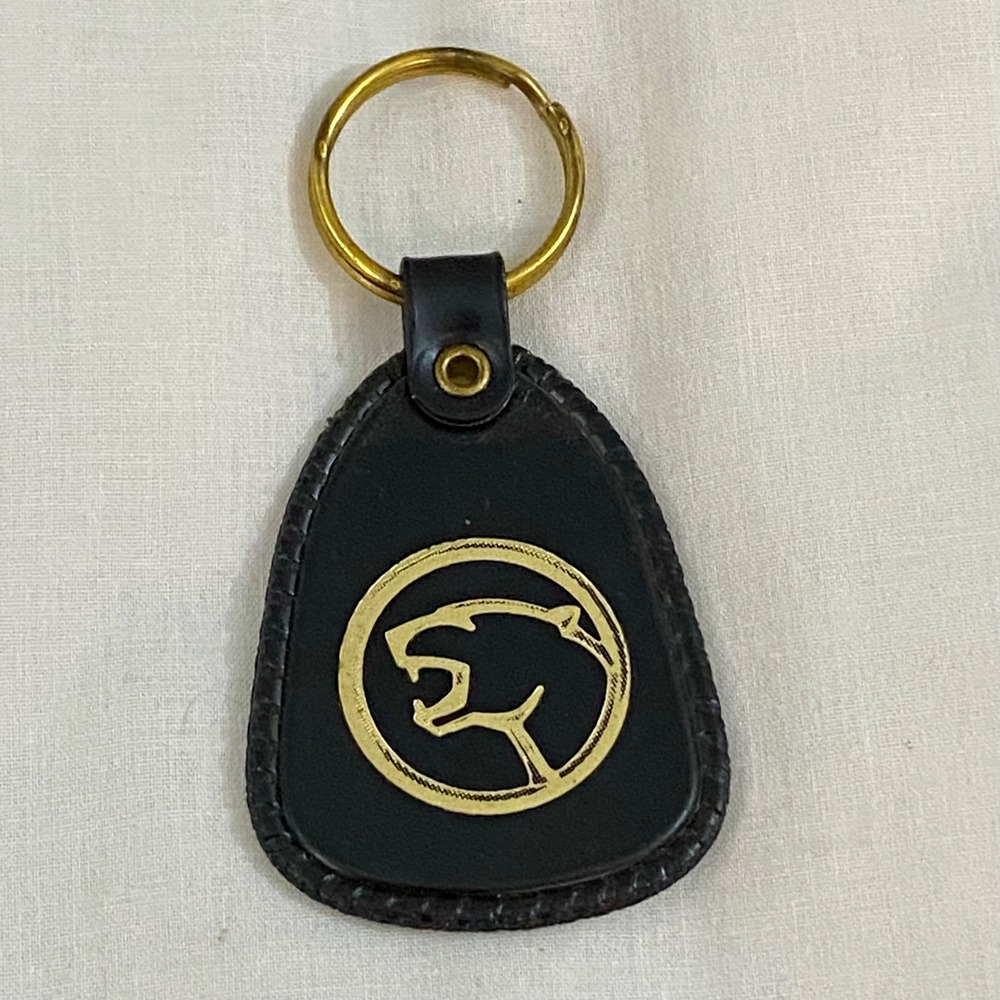 Mercury Cougar Key Fob Mens OS Black Vintage Leather Gold Cat Head Muscle Car